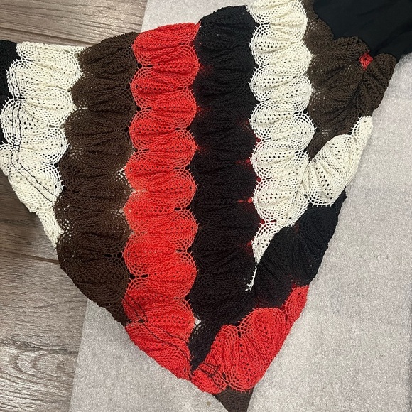 [S]VaVa By Joy Han Black Rayon Blouse with Multicolor Crochet Bell Sleeves - Picture 2 of 7